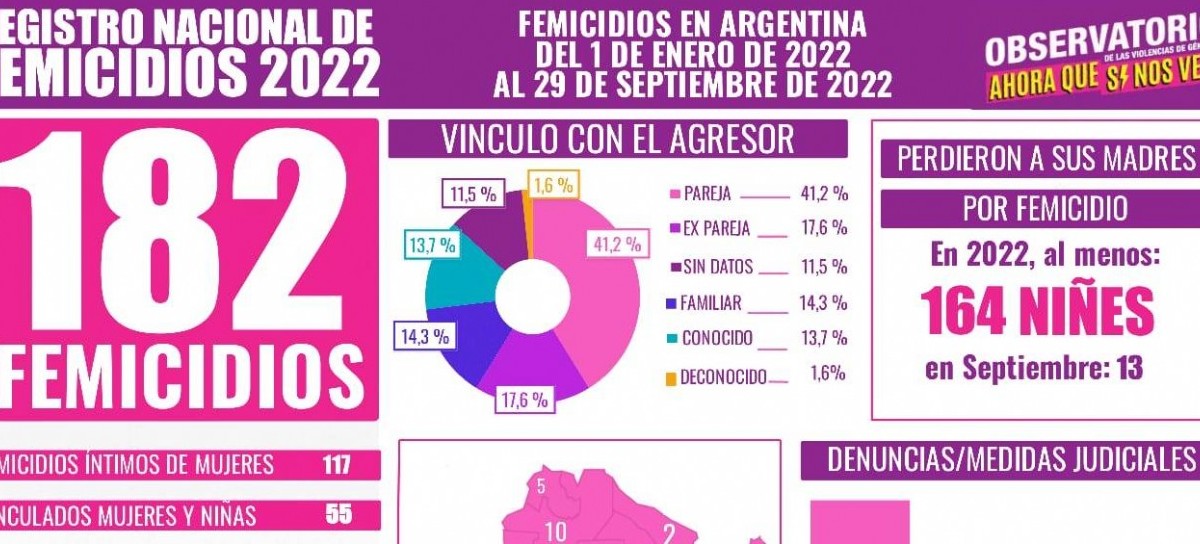 La cifra de femicidios en nuestro país sigue siendo alarmante: 182 en lo que va de 2022