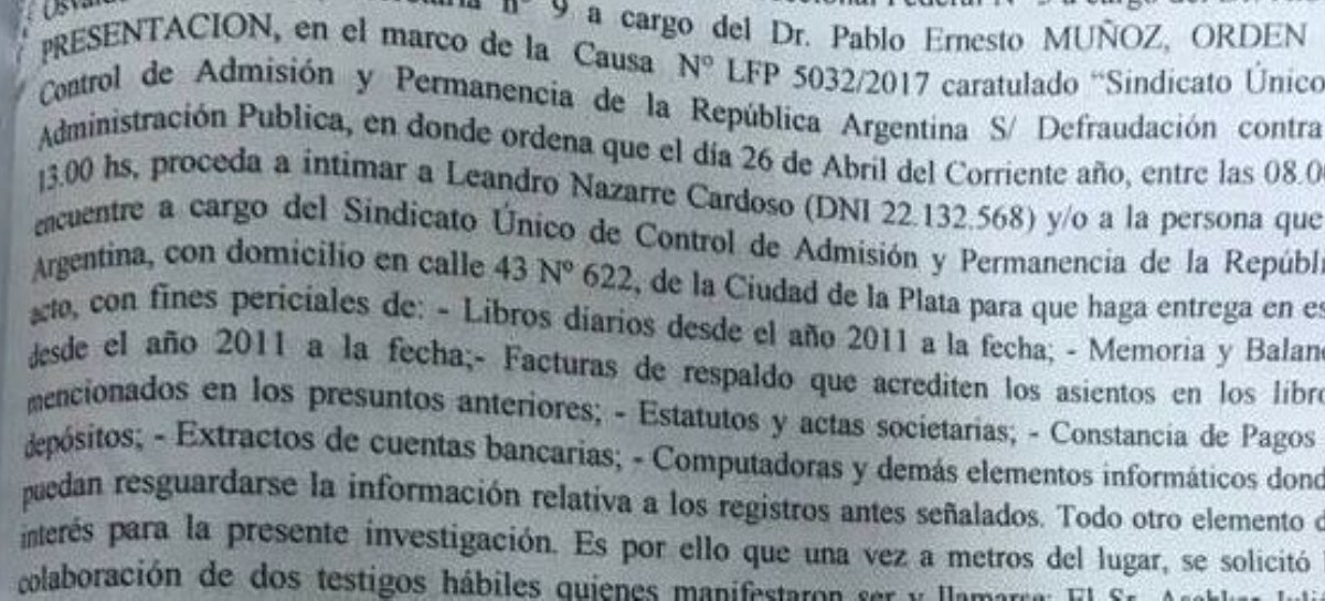 La Plata RÉCORD: Un juez federal allanó otro sindicato, esta vez, el de SUTCAPRA ("Patovicas")