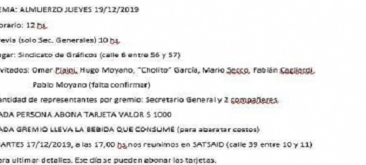 Invitan a Hugo Moyano a una reunión gremial pero tiene que pagar $ 1.000 y le piden "llevar bebidas"