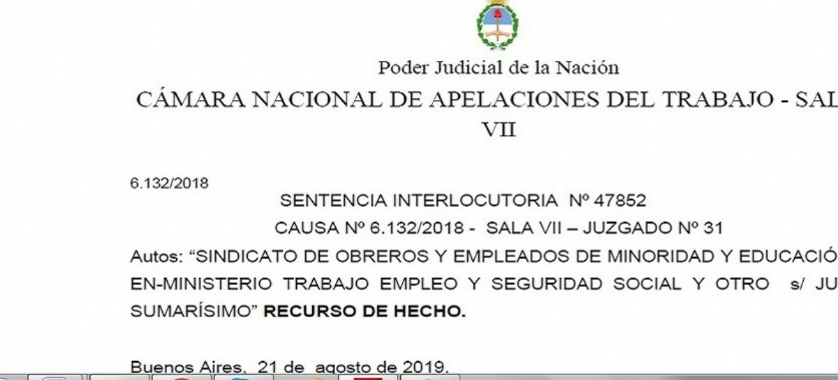 La Cámara Nacional de Apelaciones del Trabajo confirmó que las elecciones en SOEME no fueron válidas