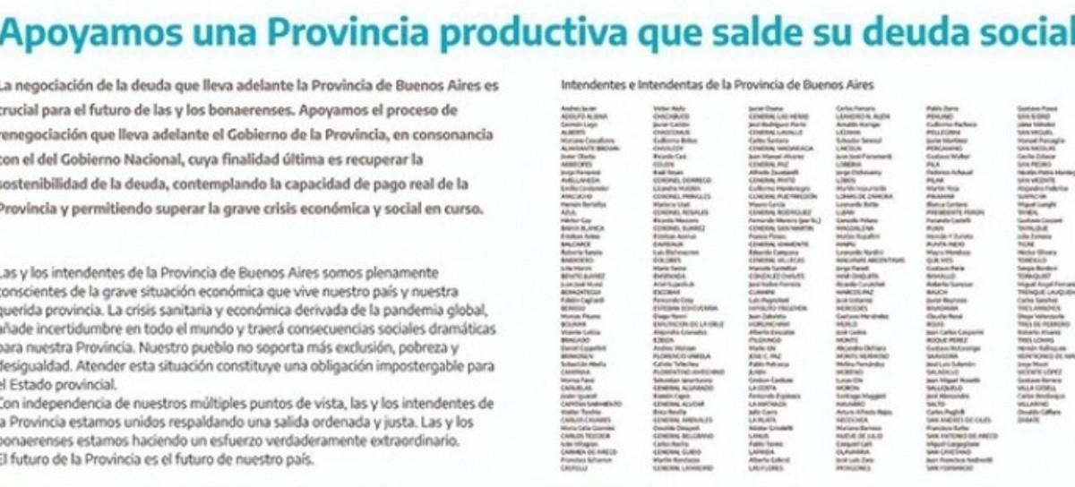 Los 135 municipios bonaerenses respaldaron la negociación de la deuda que lleva adelante Kicillof