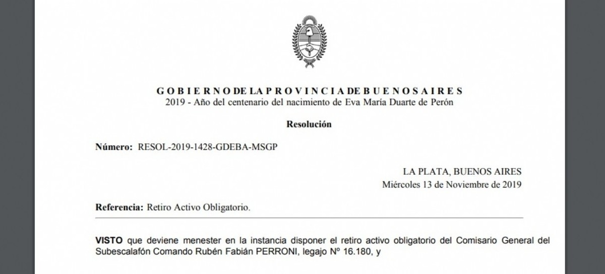 El ministro Cristian Ritondo dispuso el retiro del jefe de la Policía bonaerense, Fabián Perroni