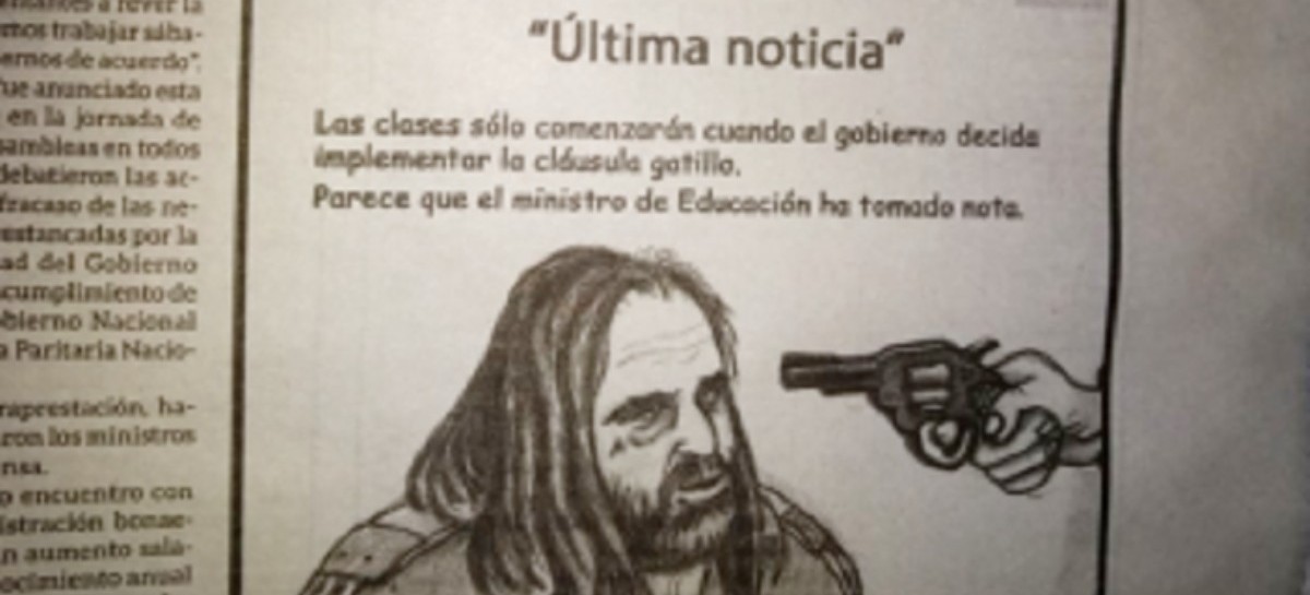 Repudio de los docentes por una caricatura de Baradel con un arma en la cabeza