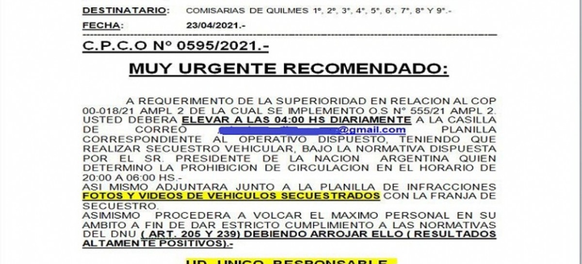 En Quilmes, la Policía se puso inflexible con la restricción horaria: ordenan secuestrar vehículos
