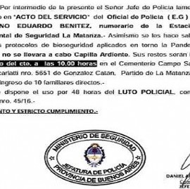 Luto Policial por 48 horas: murió por Coronavirus un oficial de La Matanza, el primero de la fuerza