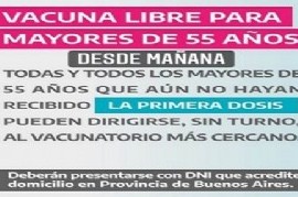 1ra dosis: el Gobierno bonaerense anunció que mayores de 55 años podrán ser vacunados sin turno