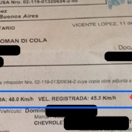 Vicente López: Iba a 45,3 Km/h cuando el límite permitido era de 40 Km/h y lo multaron con $151.500